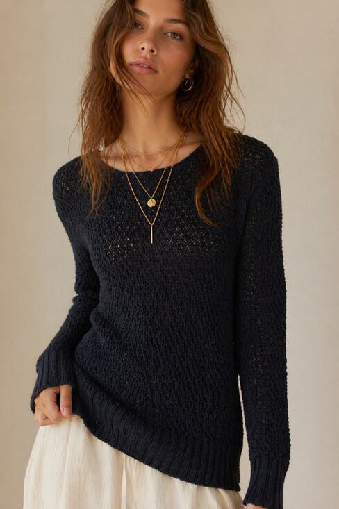 Vince Camuto Sweaters - VINCE CAMUTO Black Textured Open Knit Long Sleeve Scoop Neck Sweater Top XS